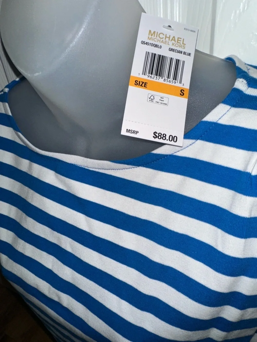 Michael Kors Royal Blue and White Striped Short Sleeve Tee Small S NWT